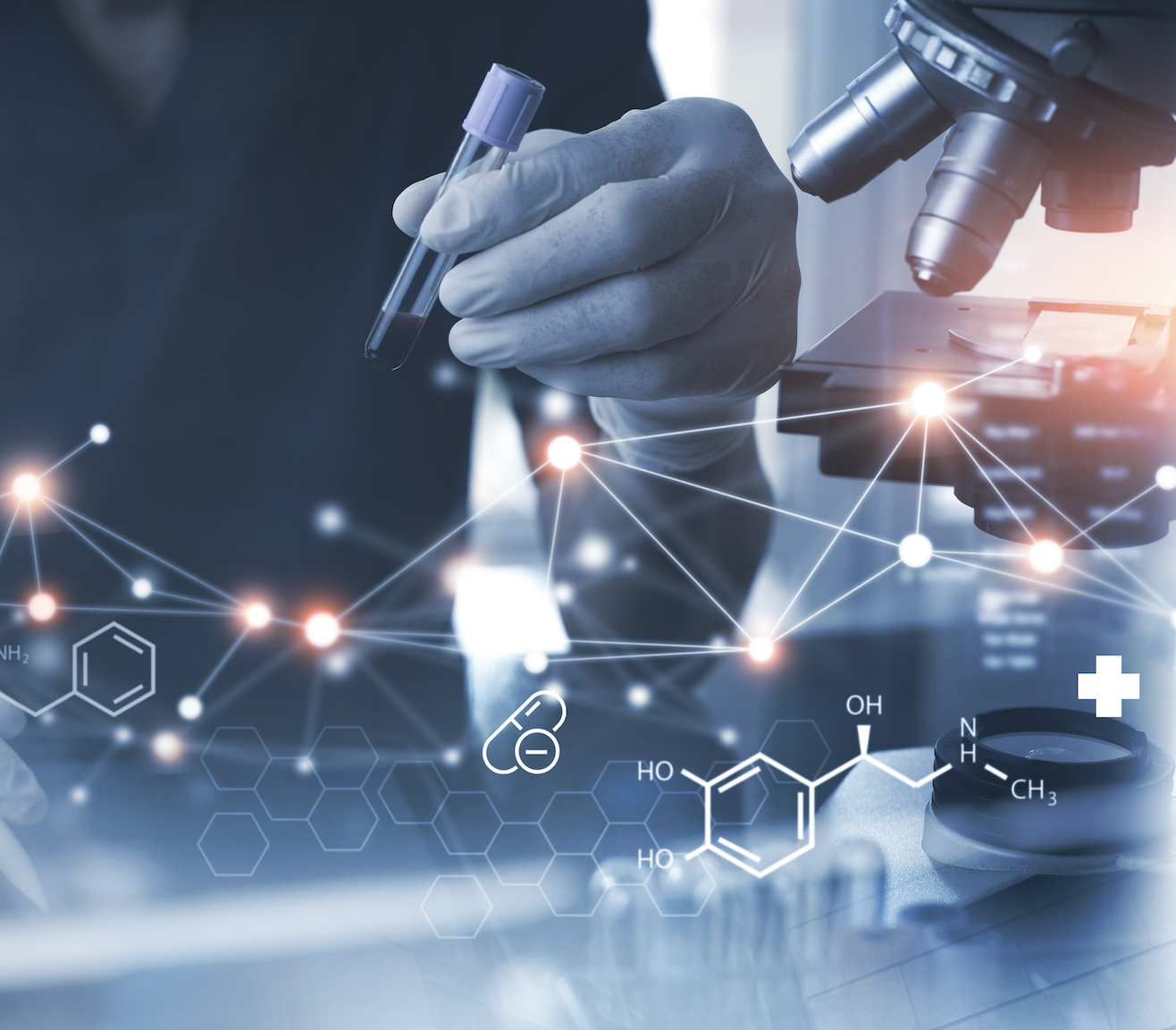 Researcher working with molecular compounds and computational tools